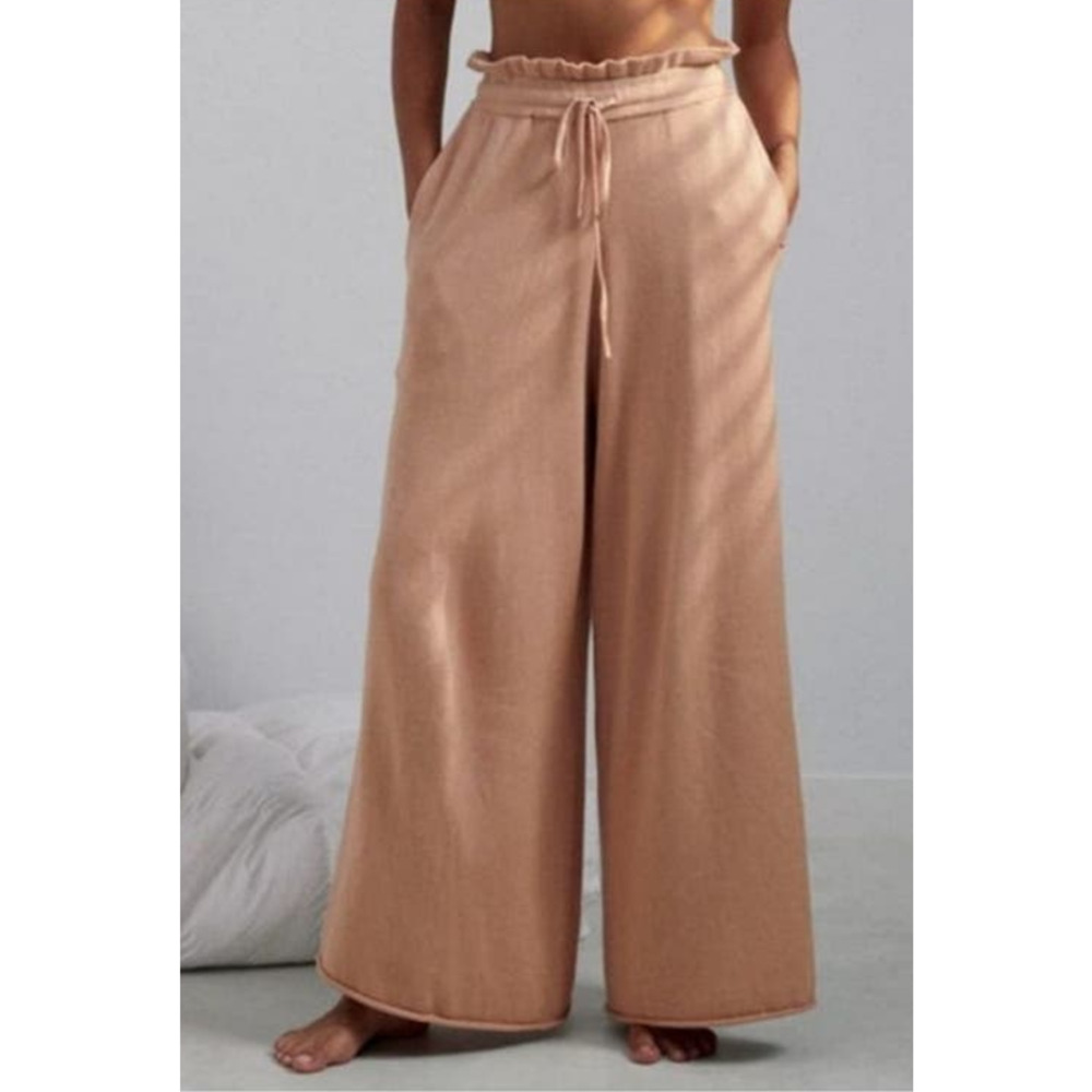 Lunya Cozy Cotton Silk Relaxed Pant in Nutmeg Tan Wide Leg Size XL
